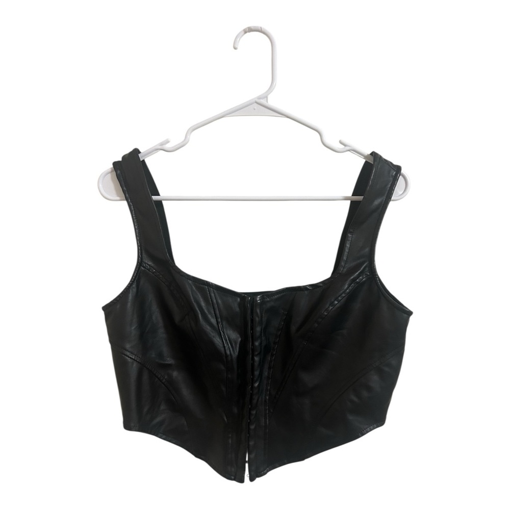 Windsor Black Faux Leather Corset Bustier Too
